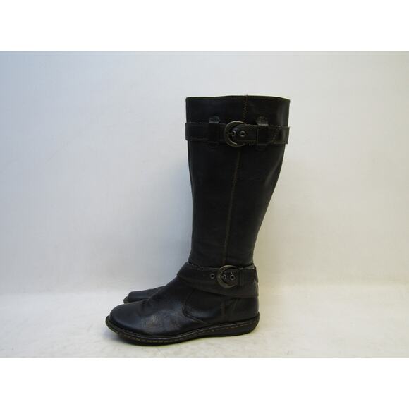 BOC Born Size 7.5 M Black Leather Zip Buckle 14" Knee High Fashion Boots - Picture 1 of 11